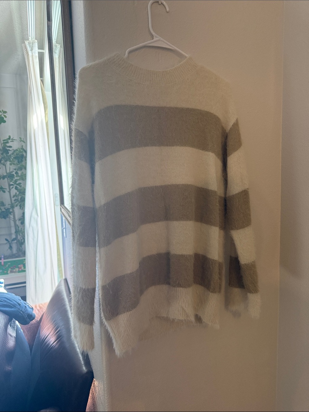 Universal Thread Fuzzy Striped Crewneck Sweater - Cream & Light Gray